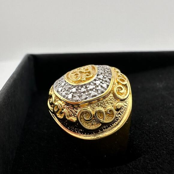 Gold and Silver Statement Ring with Ancient Motif - Size 7.5 - Picture 10 of 12